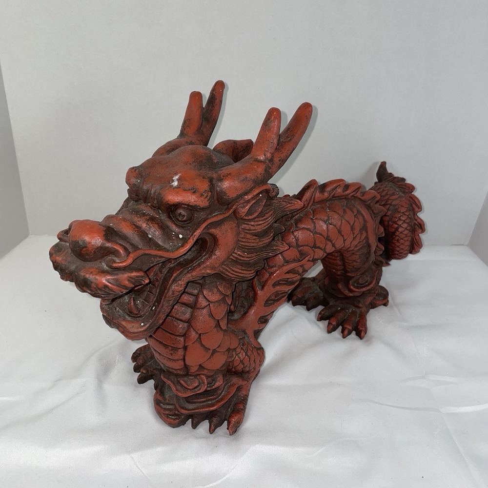 Vintage Global Home Red Dragon Figurine Large 17 Inch Resin Statue
